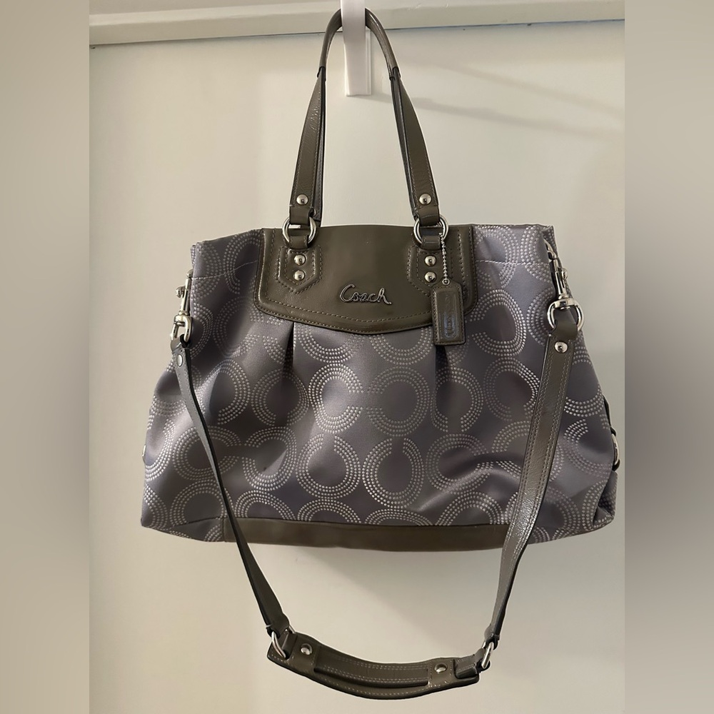 Coach “Ashley” Gray Signature Shoulder/Tote Bag with Leather Accents